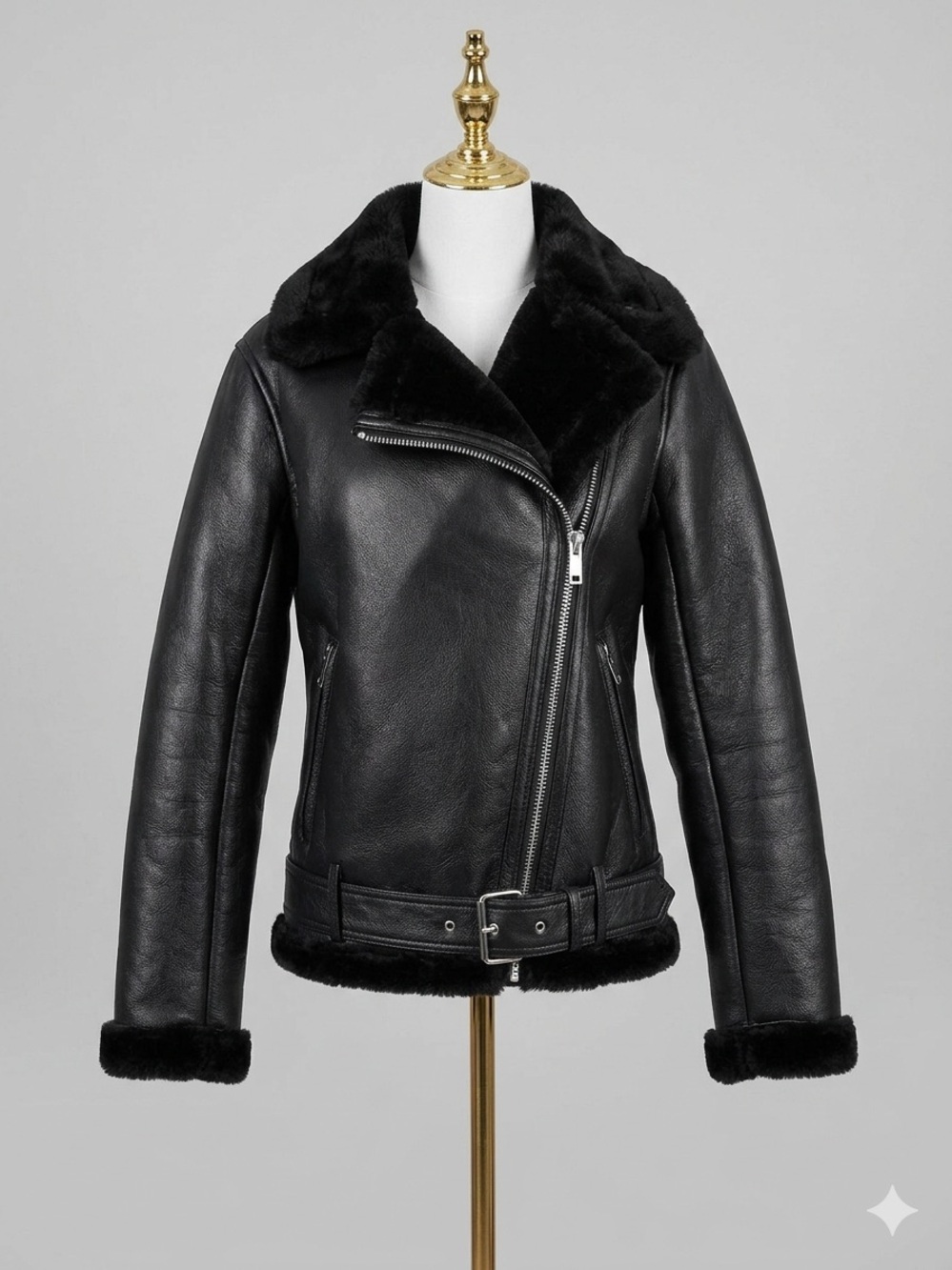 Abercrombie & Fitch Black Faux Shearling Moto Jacket